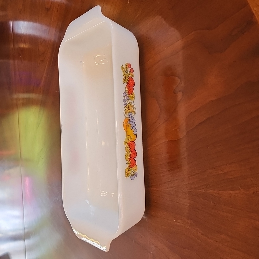VINTAGE Fire King Nature’s Bounty Milk Glass Loaf Pan/Baking Dish